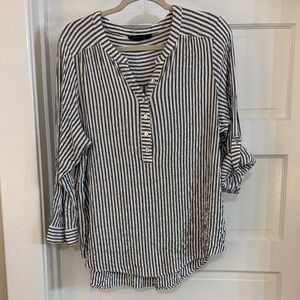 Jane and Delancey Gray White Striped Button Down Shirt with Roll Sleeves Sz 1X